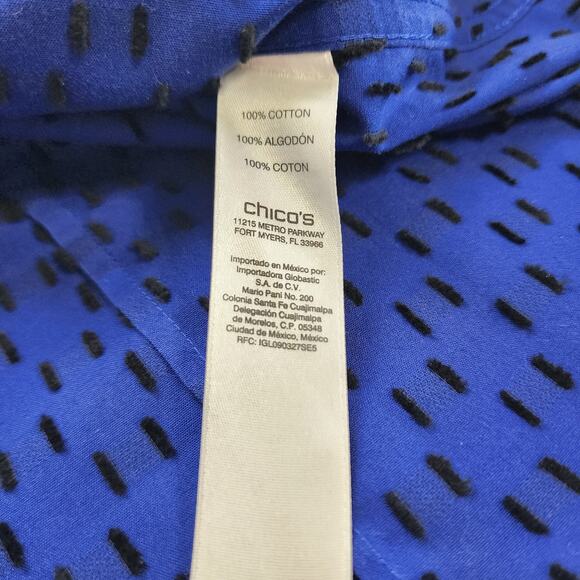 Chicos Womens Shirt Button Up Long Sleeve Non Iron Tunic Size Large Blue Square - Picture 7 of 10